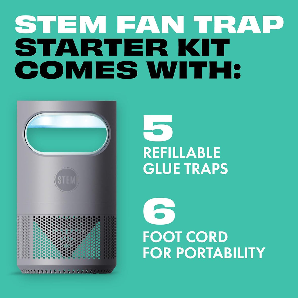 STEM Flying Insect Indoor Fan Trap, UV Light, 1 Device + 5 Glue Traps