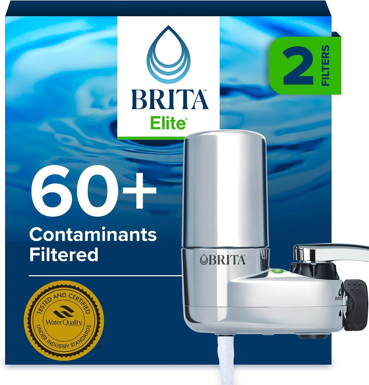 Brita Elite Chrome Faucet Water Filter System, 2 Filters