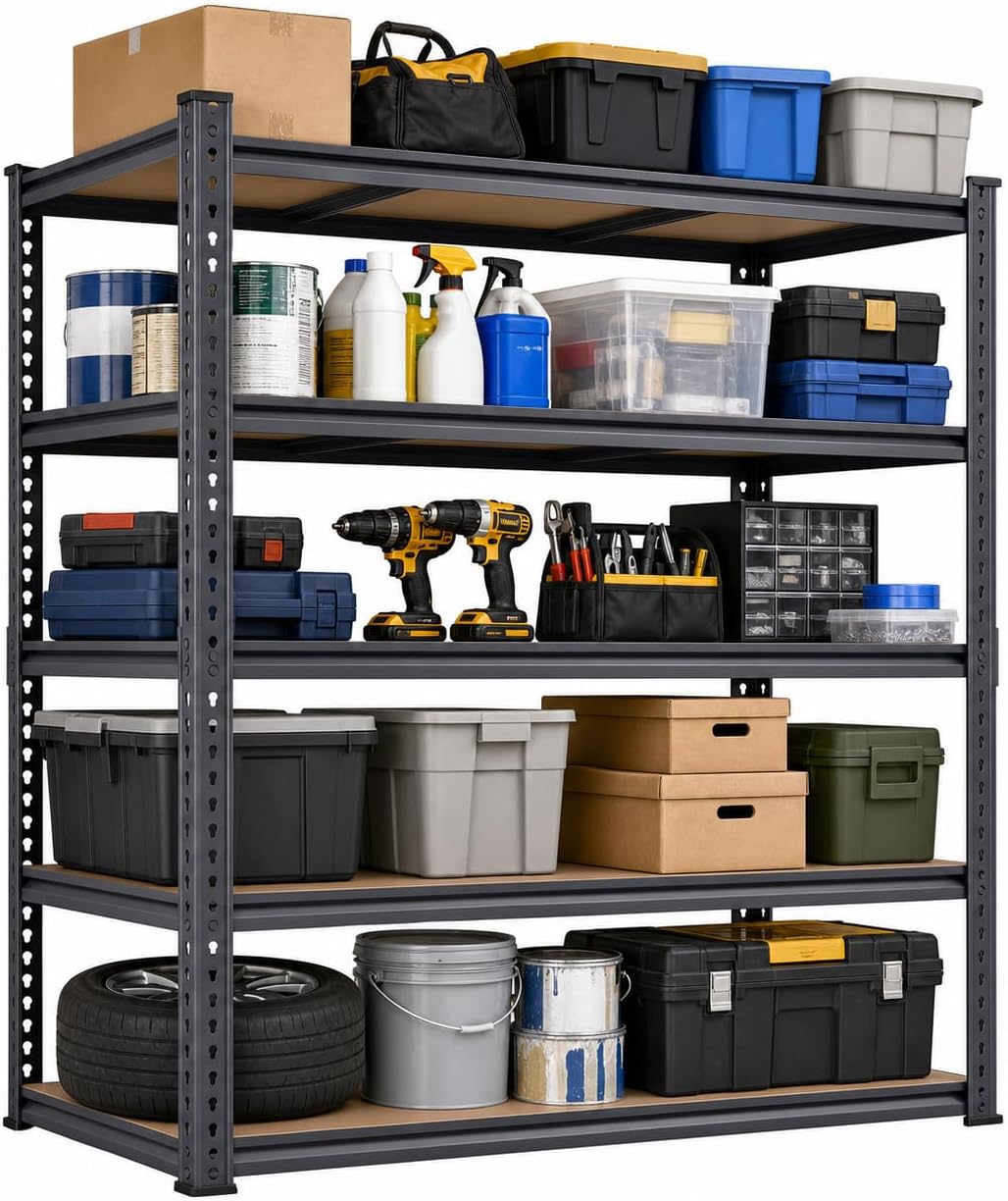 36" Garage Shelving 2200 LBS, Extra Deep 16" 5-Tier Storage Rack