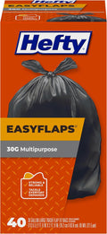 Hefty Easyflaps Multipurpose 30 Gallon Large Trash Bags, Black, 40ct
