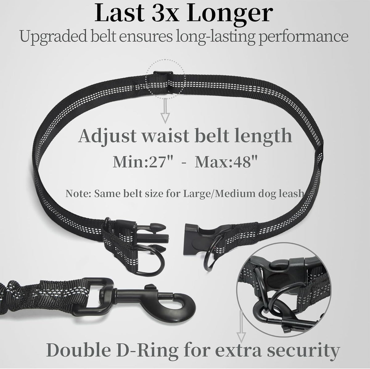 iYoShop Hands Free Dog Leash with Zipper Pouch, Large, 25-120 lbs, Black