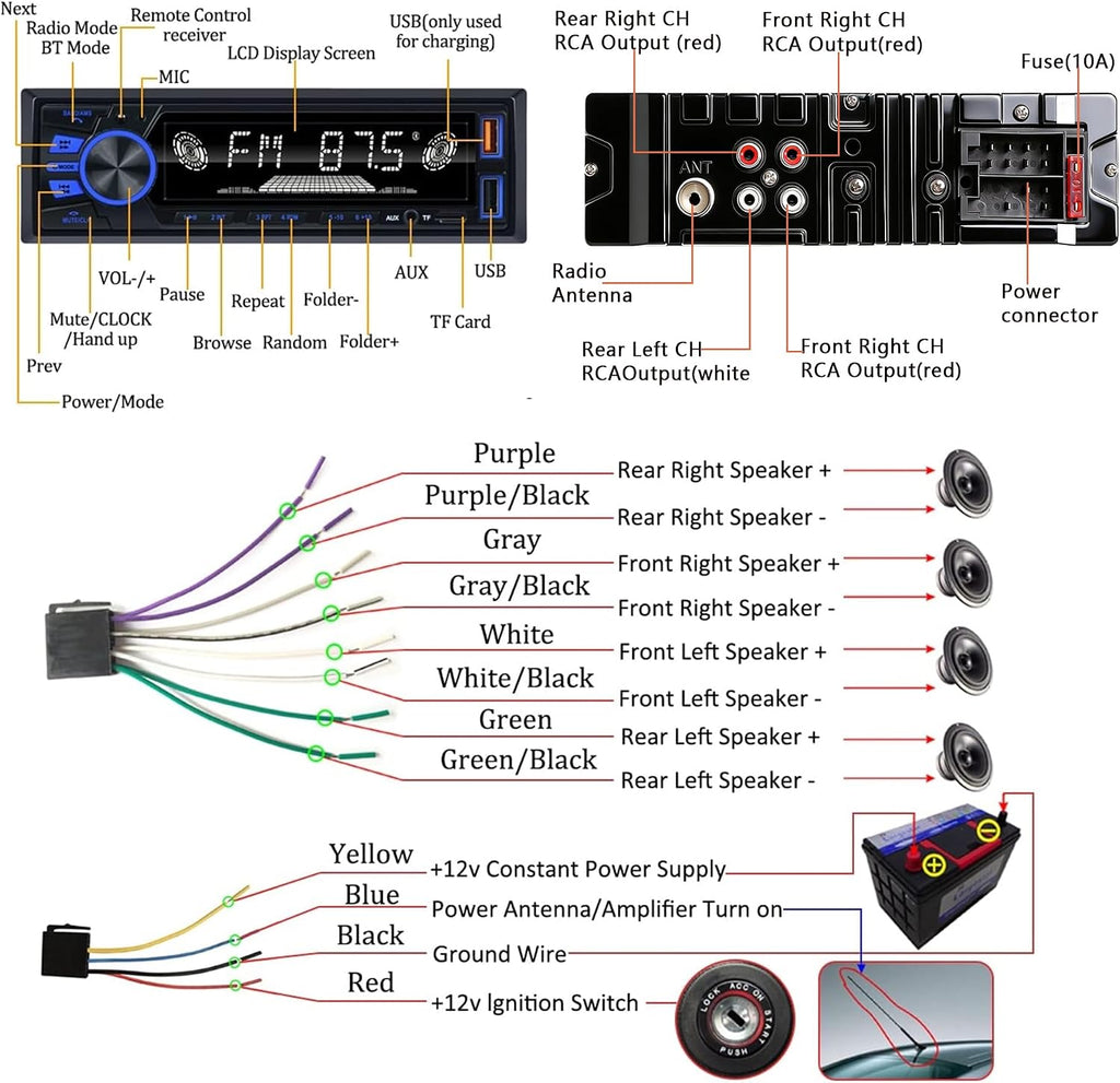 REAKOSOUND Car Radio Bluetooth Single DIN Stereo - FM, USB, AUX, APP, No CD