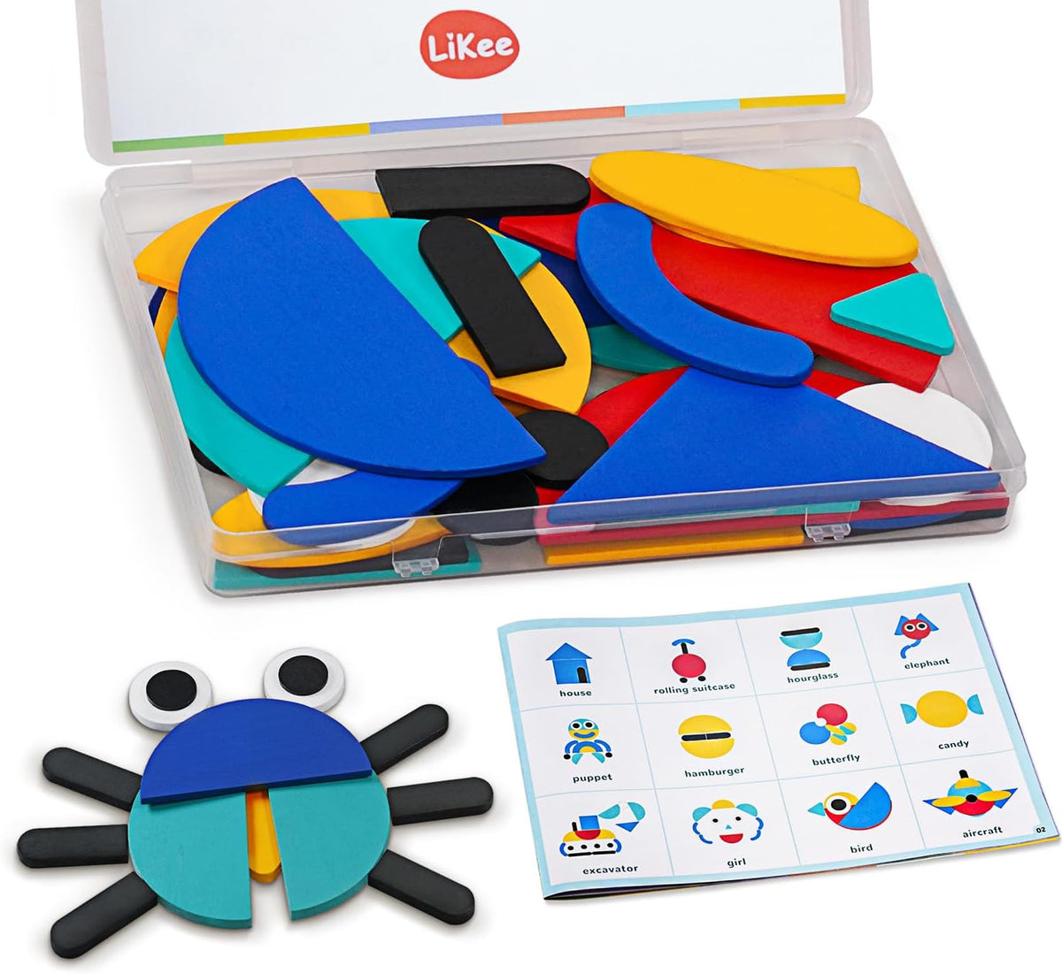 LiKee Wooden Shape Puzzle, 36 Blocks & 60 Cards, Montessori Toy for Kids 3+