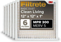 Filtrete 16x25x1 Air Filter MERV 5, 6-Pack AC Furnace HVAC, MPR 300 Basic Dust Defense, Pleated Electrostatic, Removes Lint