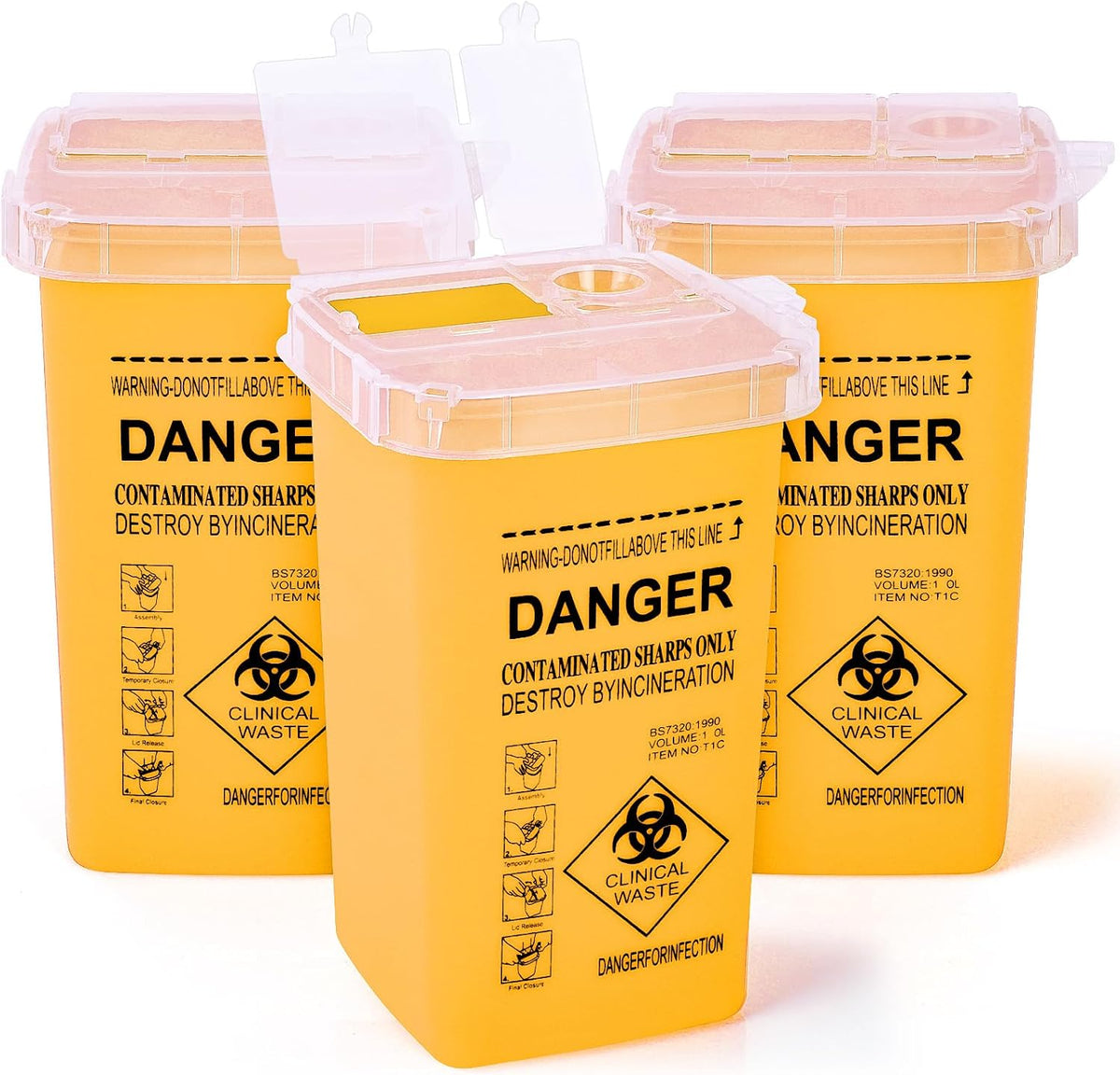 1 Quart (3-Pack) Sharps Container for Home Use, Needle Disposal Containers