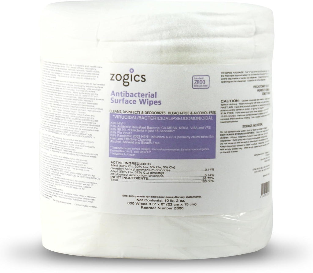 Zogics Antibacterial Disinfecting Wipes with Bucket, 800 Count