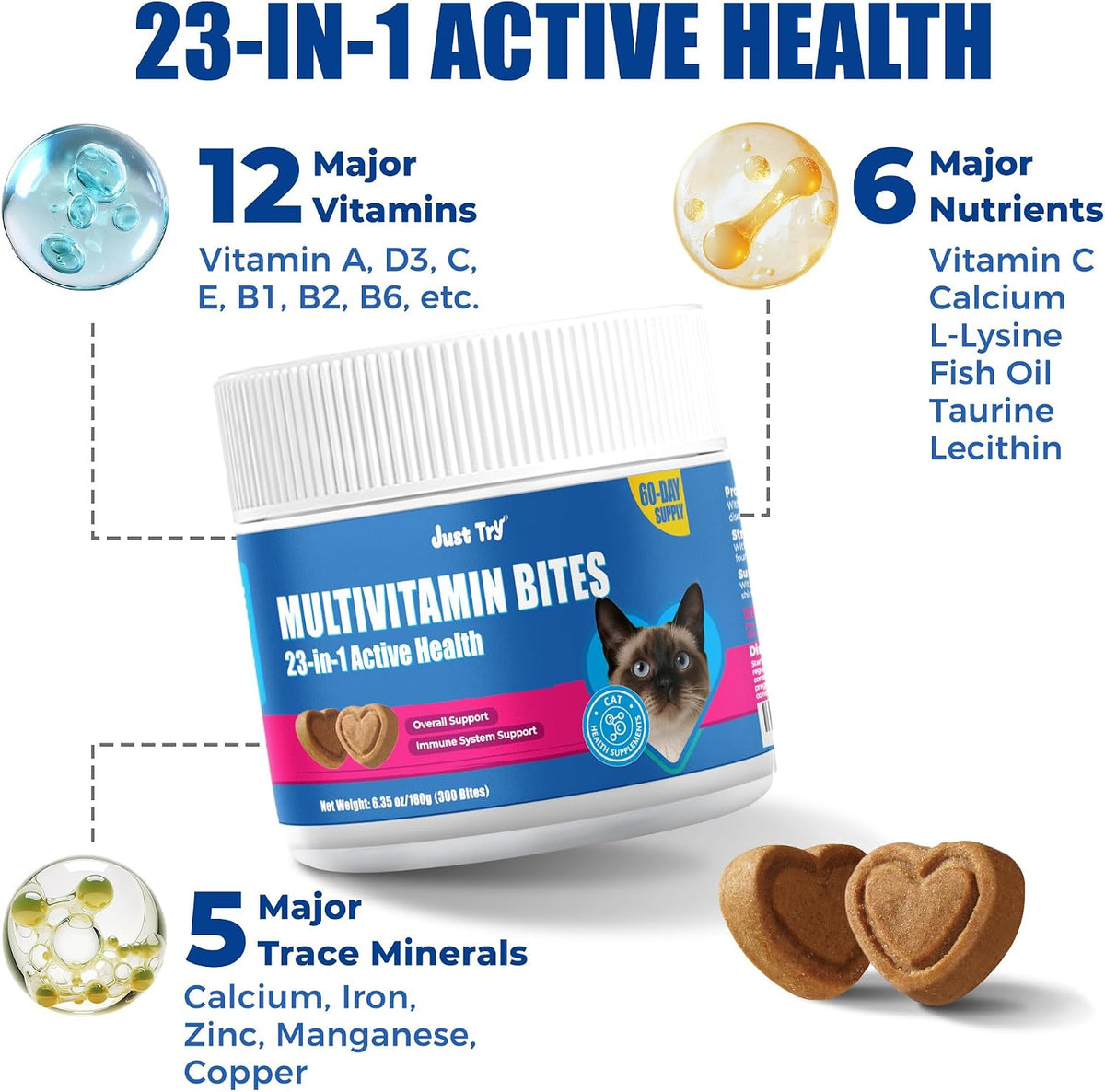 Just Try 23 in 1 Taurine for Cats Treats Multivitamin Indoor & Senior Cat