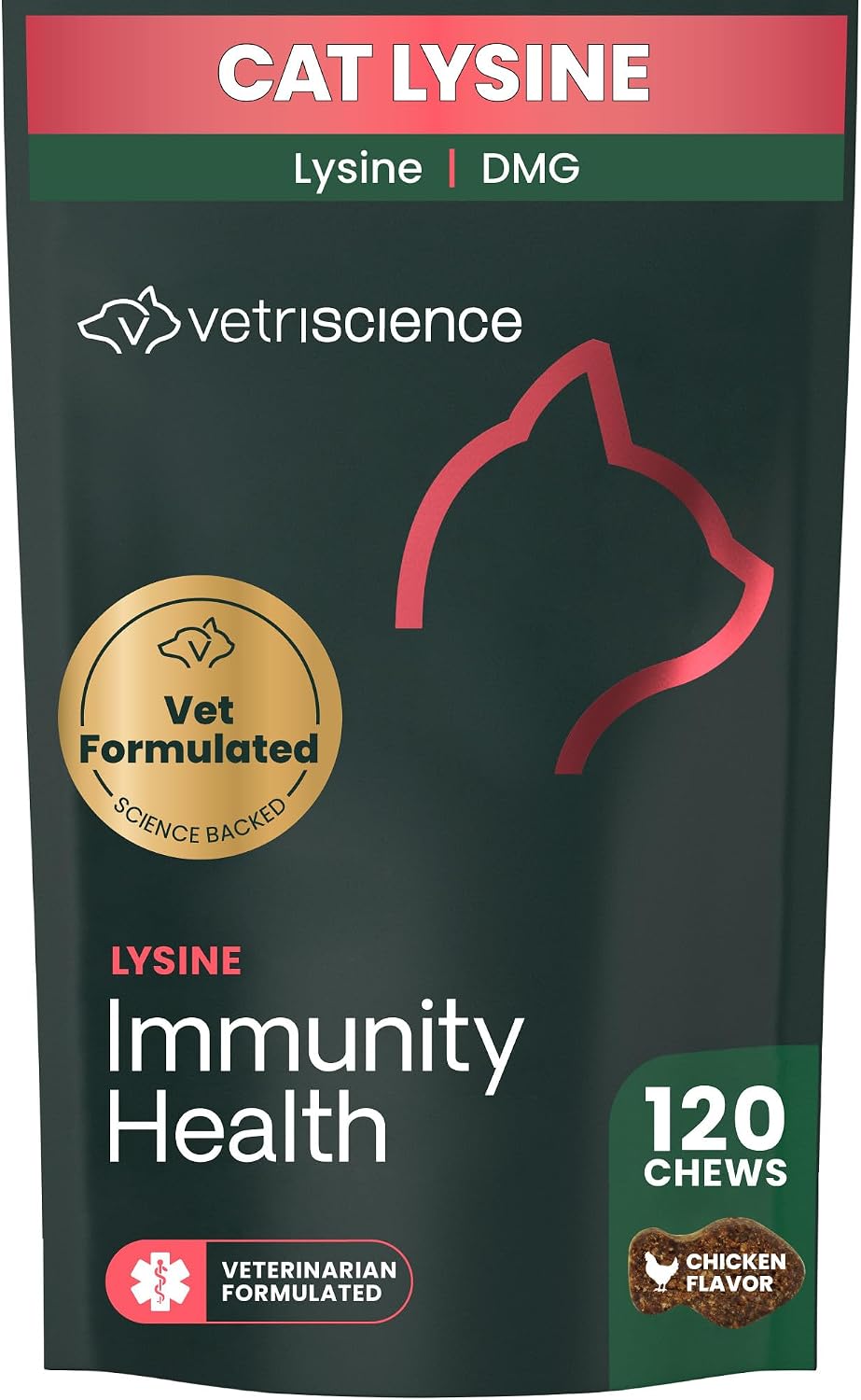 VetriScience Lysine Immunity Health Chews, Chicken, 120 Count