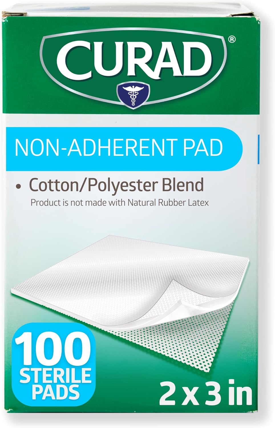 CURAD Sterile Non-Adherent Dressing Pads, 3" x 4", 100 Count