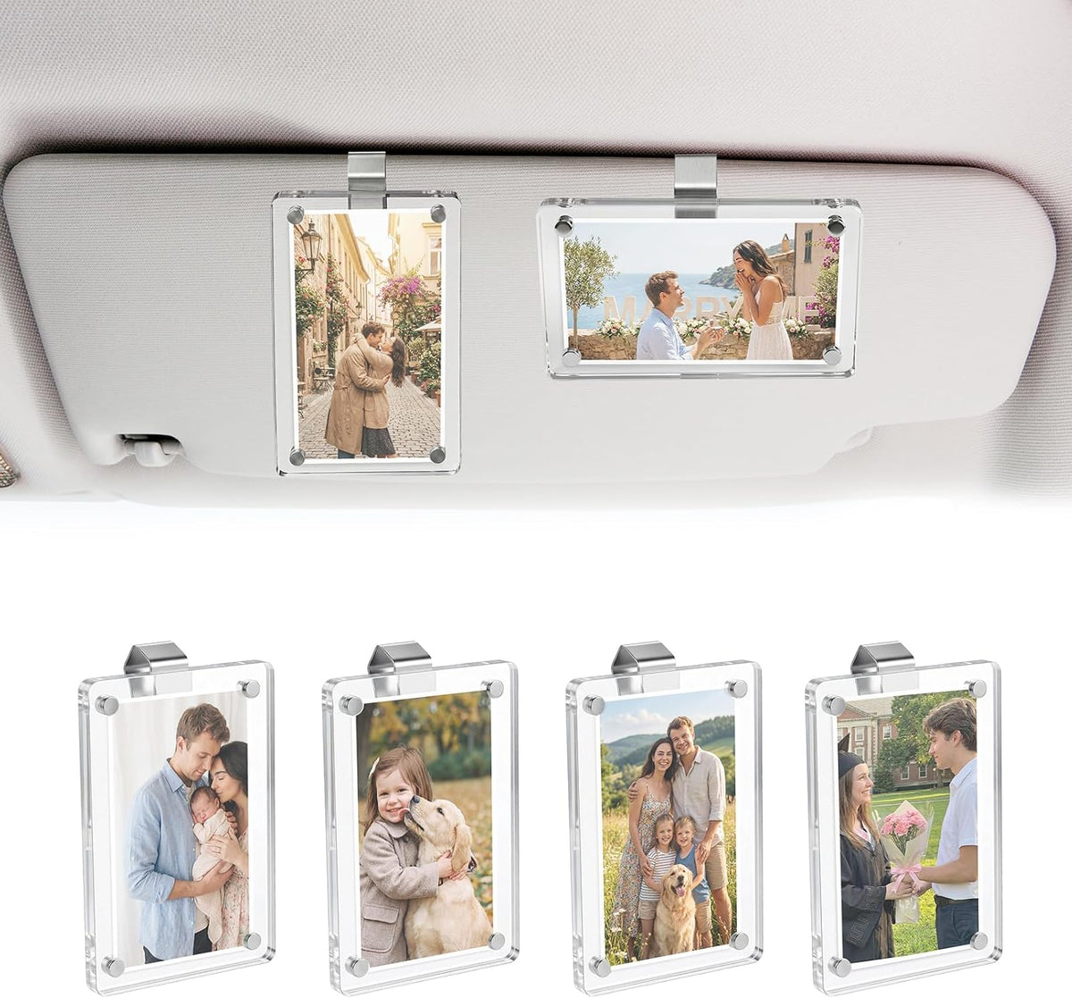 4 Pack Magnetic Car Picture Holder for Sun Visor, Photo Frame with Clips