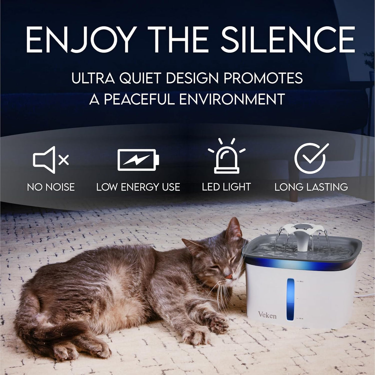 Veken Innovation Award Winner 95oz/2.8L Cat Water Fountain