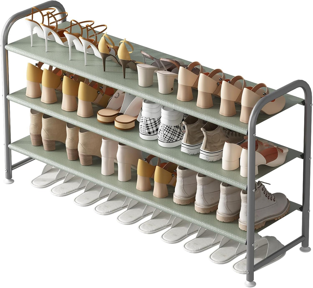 INGIORDAR 3 Tier Long Shoe Rack Organizer for Closet Metal Shoe Storage