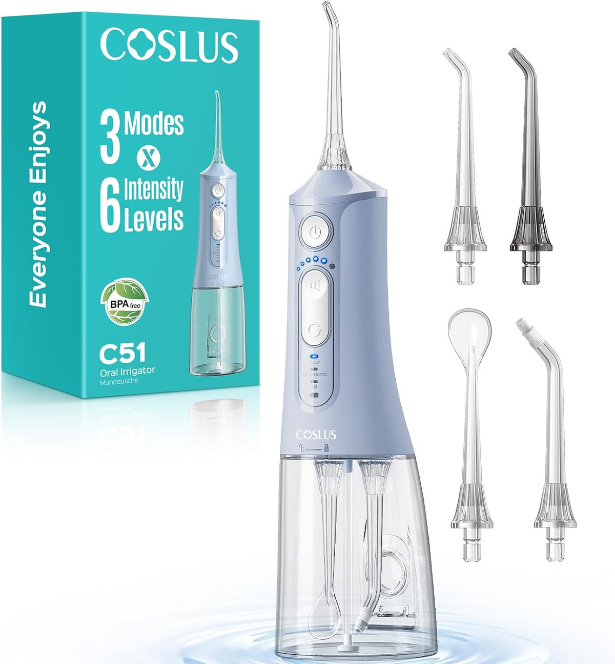 COSLUS ADA Accepted C51 Water Dental Flosser for Teeth, 3 Modes 6 Pressure