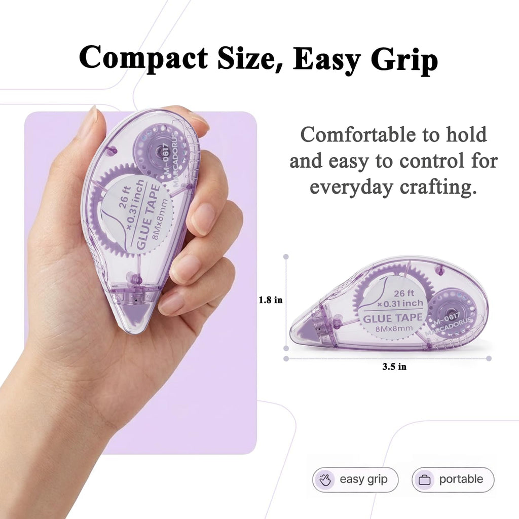 MARCADORUS Glue Tape Roller, Double-Sided Tape for Scrapbooking, 6 Pack