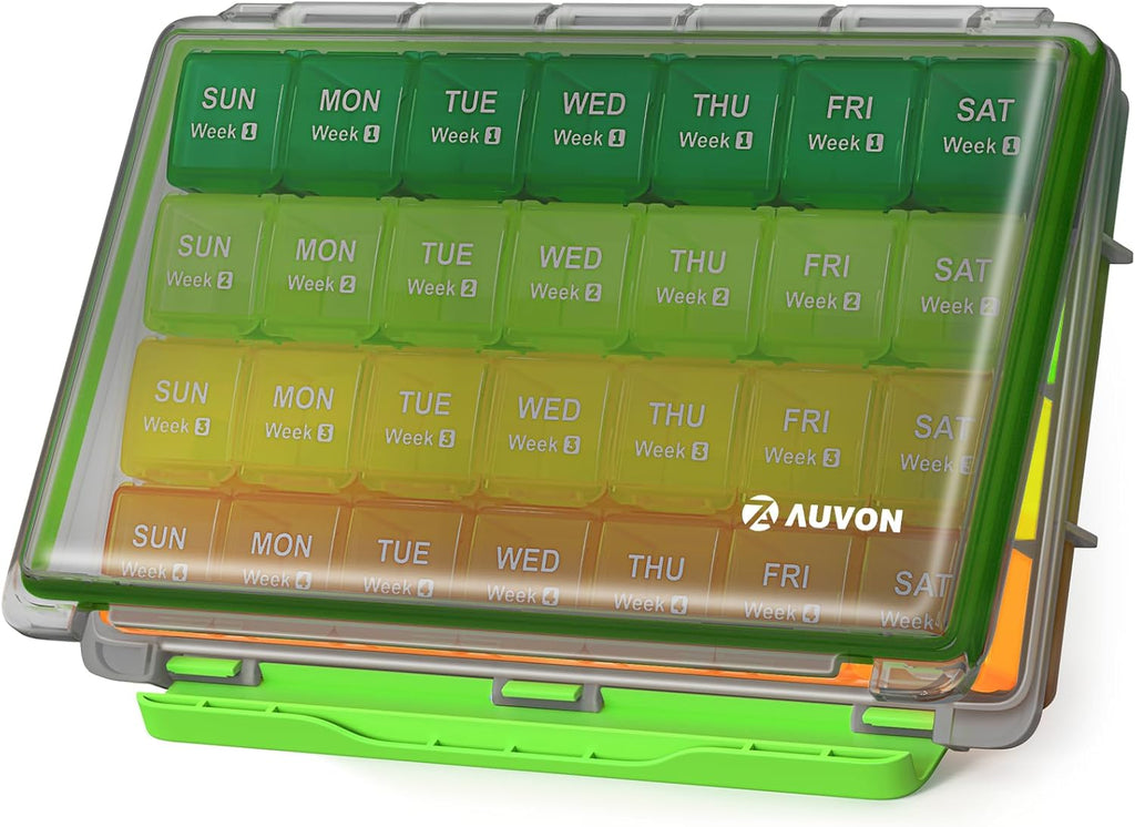 AUVON Moisture-Proof Monthly Pill Organizer, 28-Day Compartments