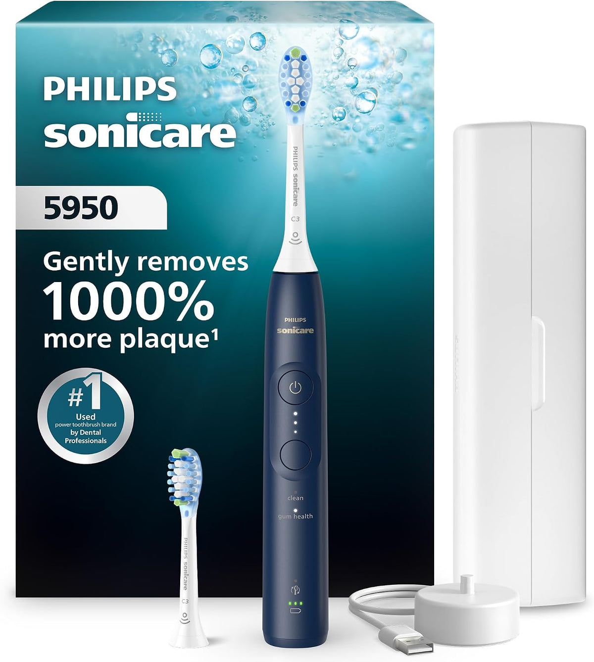 Philips Sonicare 5950 Rechargeable Electric Toothbrush, 2 Brush Heads, Navy