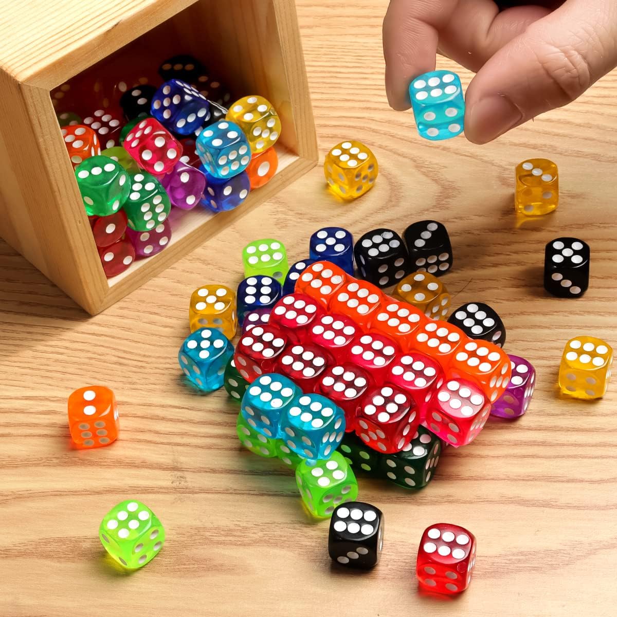 50 Pieces Dice Set, 14mm Bulk 6 Sided Colored Dices for Board Games, Math Learning,Classroom