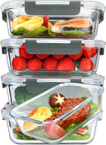 M MCIRCO 5 Pack 36 oz Glass Food Storage Containers with Lids,4.5 Cups,Gray