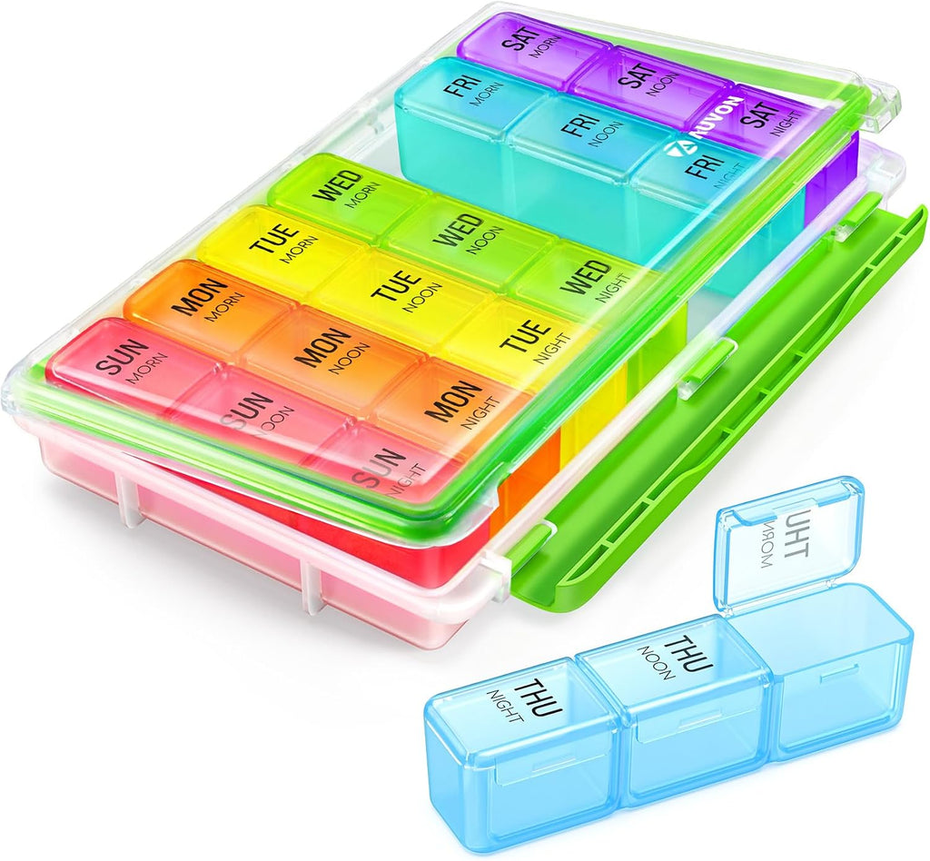 AUVON Weekly Pill Organizer 3 Times a Day with Moistureproof & Dual Protect