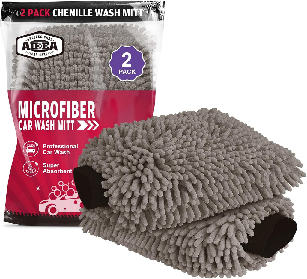 AIDEA Car Wash Mitt Microfiber-2PK, Car Wash Brush, Green, 7.12''X10.14''