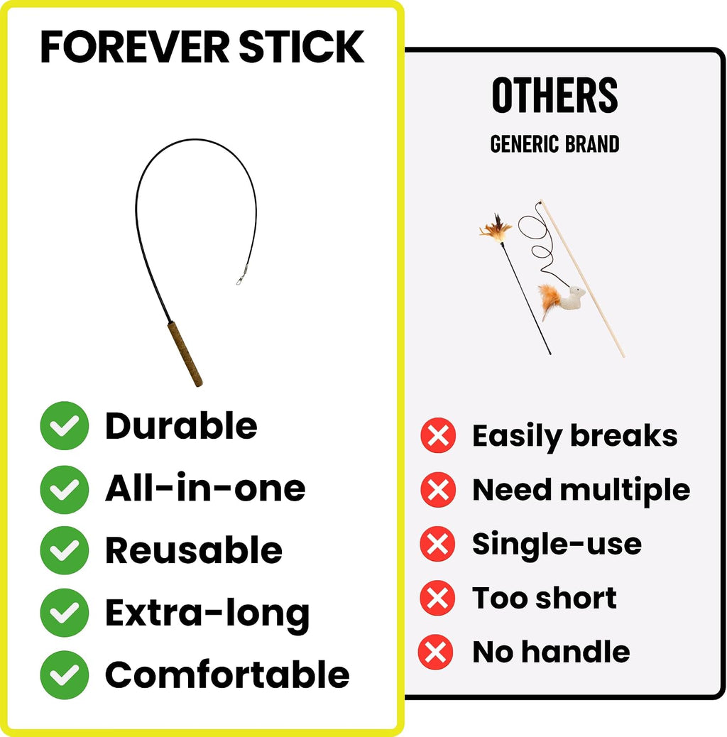 Forever Stick 1-Pack - The Unbreakable Cat Wand Toy, Durable Cat Toy Wand, Extra Long Cat String Toy, Cat Fishing Pole Toy for Bored Indoor Adult Cats, Cat Stick Toy, Cat Feather Wand, Cat Teaser Wand