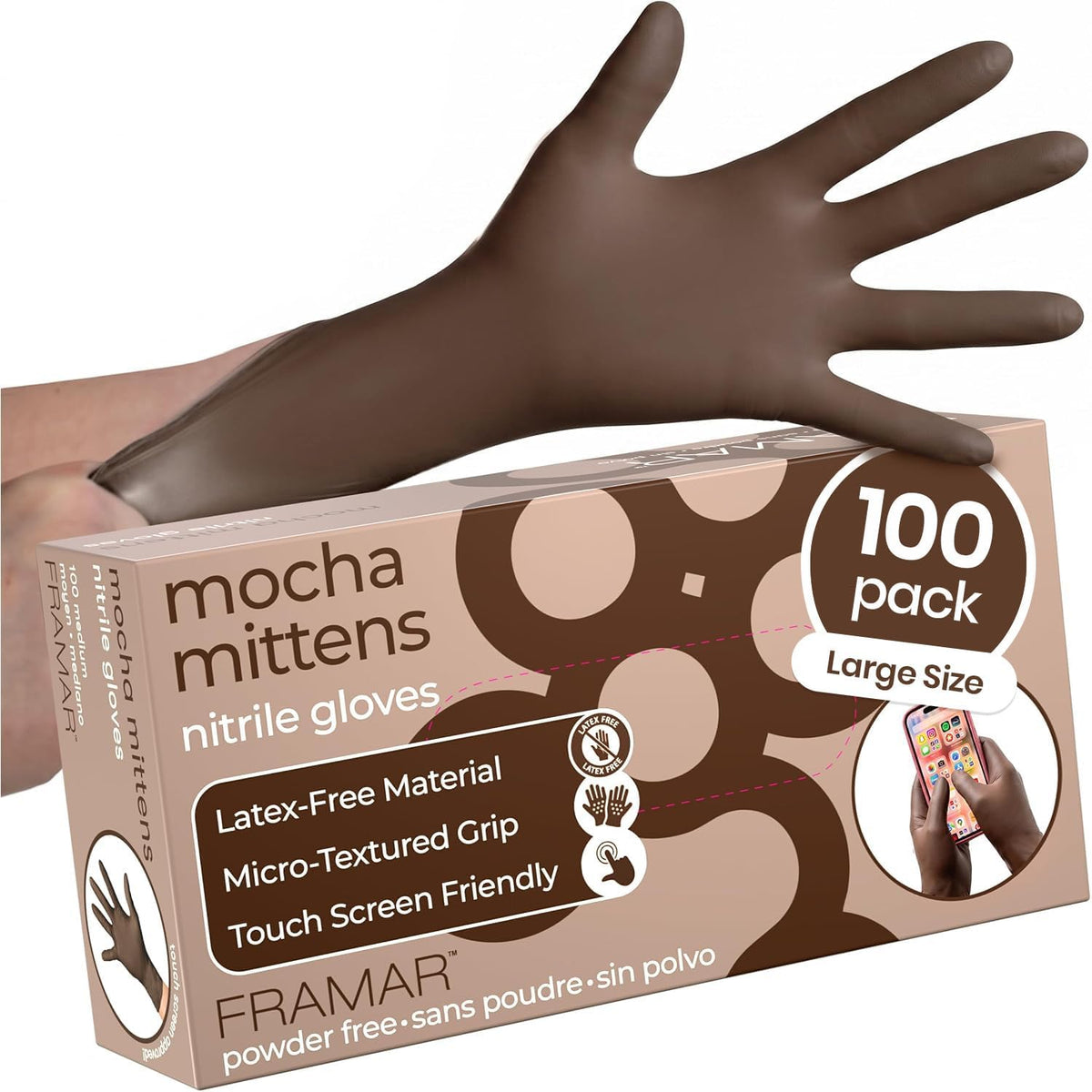 FRAMAR Brown Nitrile Gloves Medium, Gloves Disposable Latex Free,100