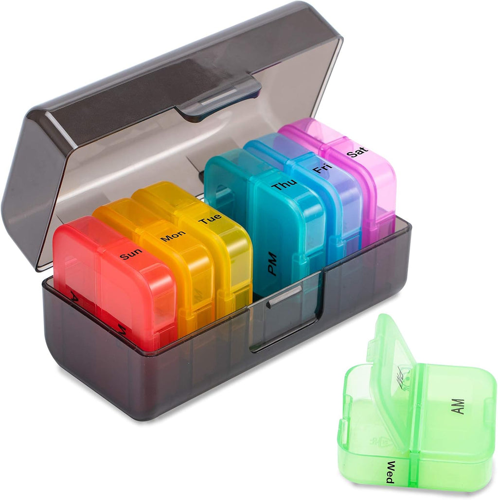Zoksi Weekly Pill Organizer 2 Times a Day, Wallet-Size Pill Case (AM&PM)