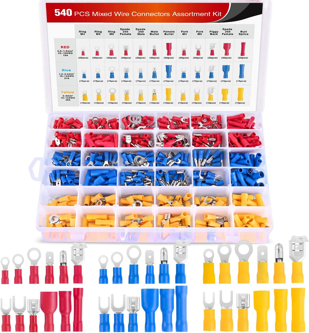 Nilight 540PCS Mixed Quick Disconnect Insulated Crimp Electrical Terminals