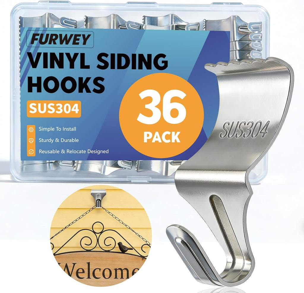 FURWEY Vinyl Siding Hooks, 20 Pack, Heavy Duty Stainless Steel