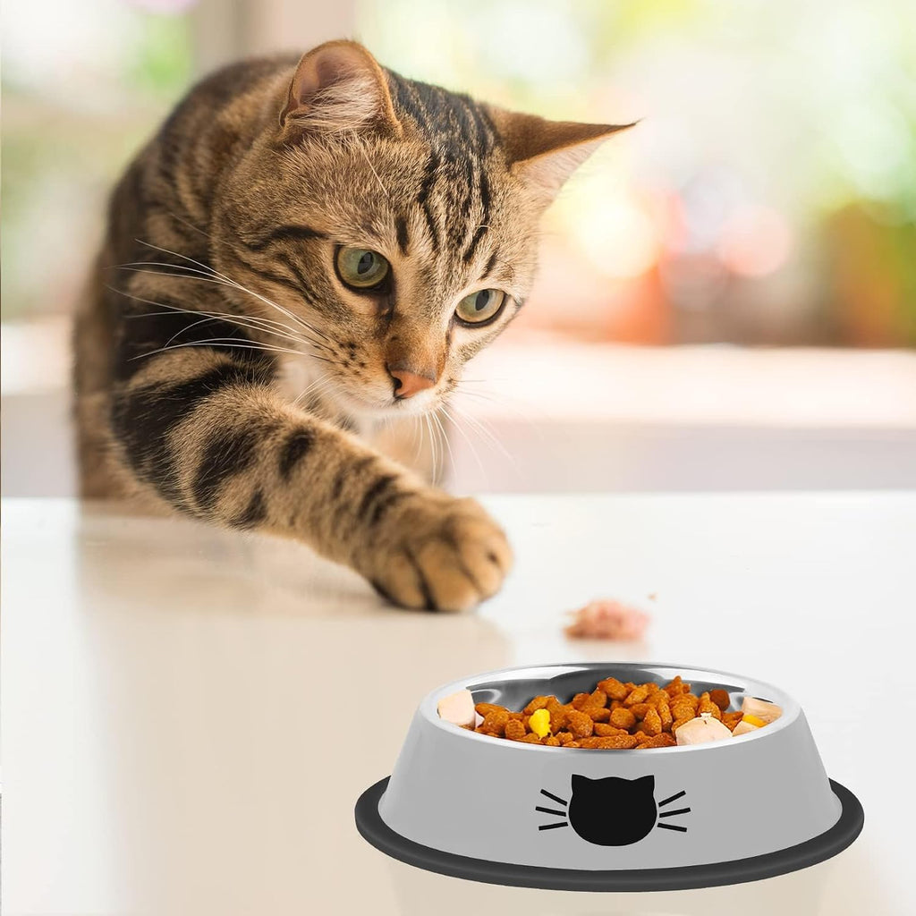 Serentive 2 Pcs Non-Slip Stainless Steel Small Cat Food Bowls - Unbreakable, Thicken 7 Oz Cat Dishes - Indoor, Removable Rubber Base, Easily Clean, Lovely Color