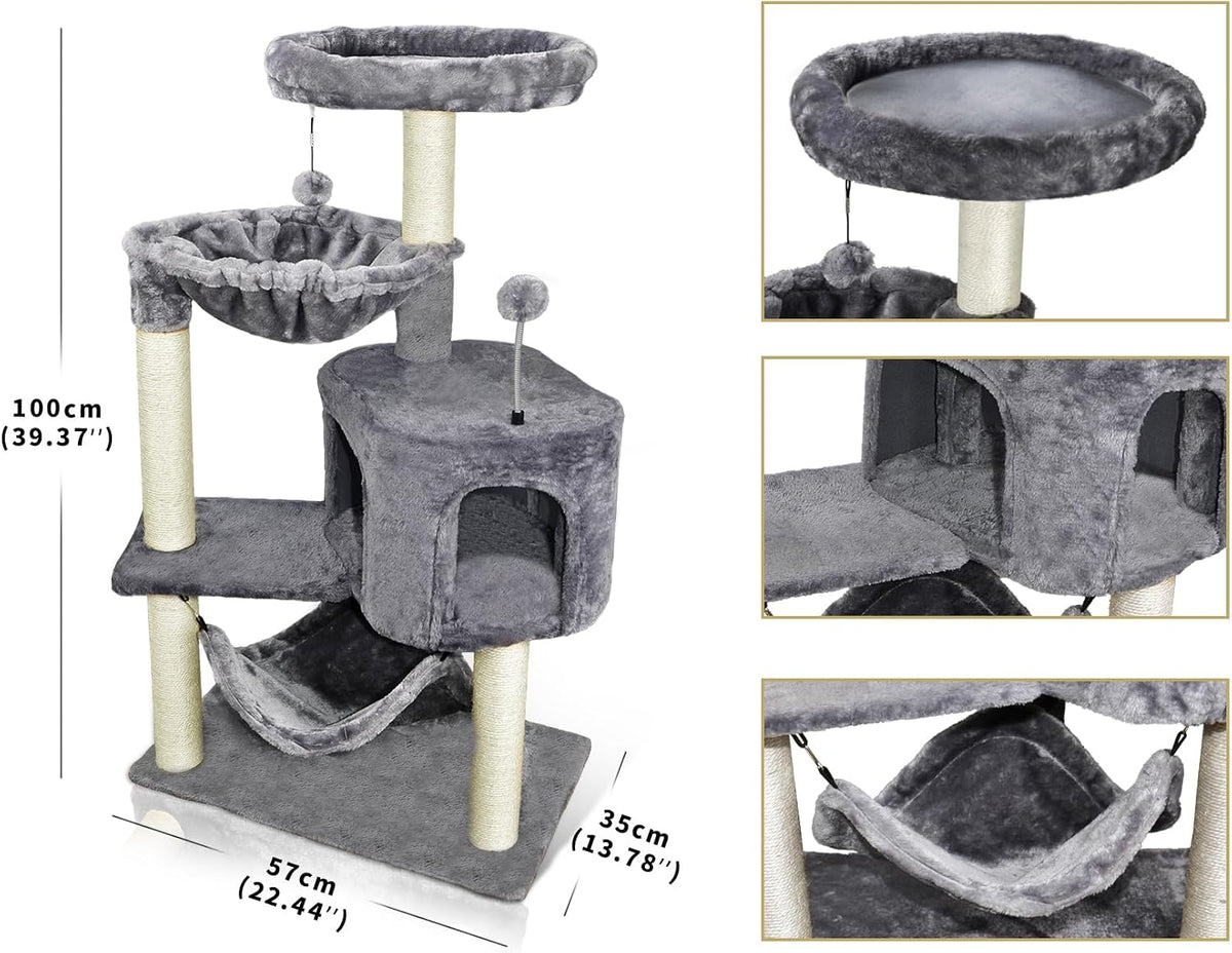 YUNIQUE Cat Tree with Cat Condo and Big Hammock, Grey
