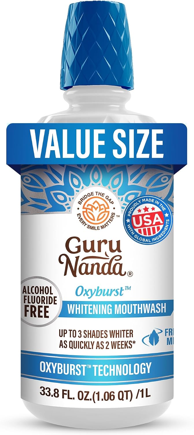 GuruNanda Oxyburst Whitening Mouthwash with Hydrogen Peroxide, Mint, 16 oz