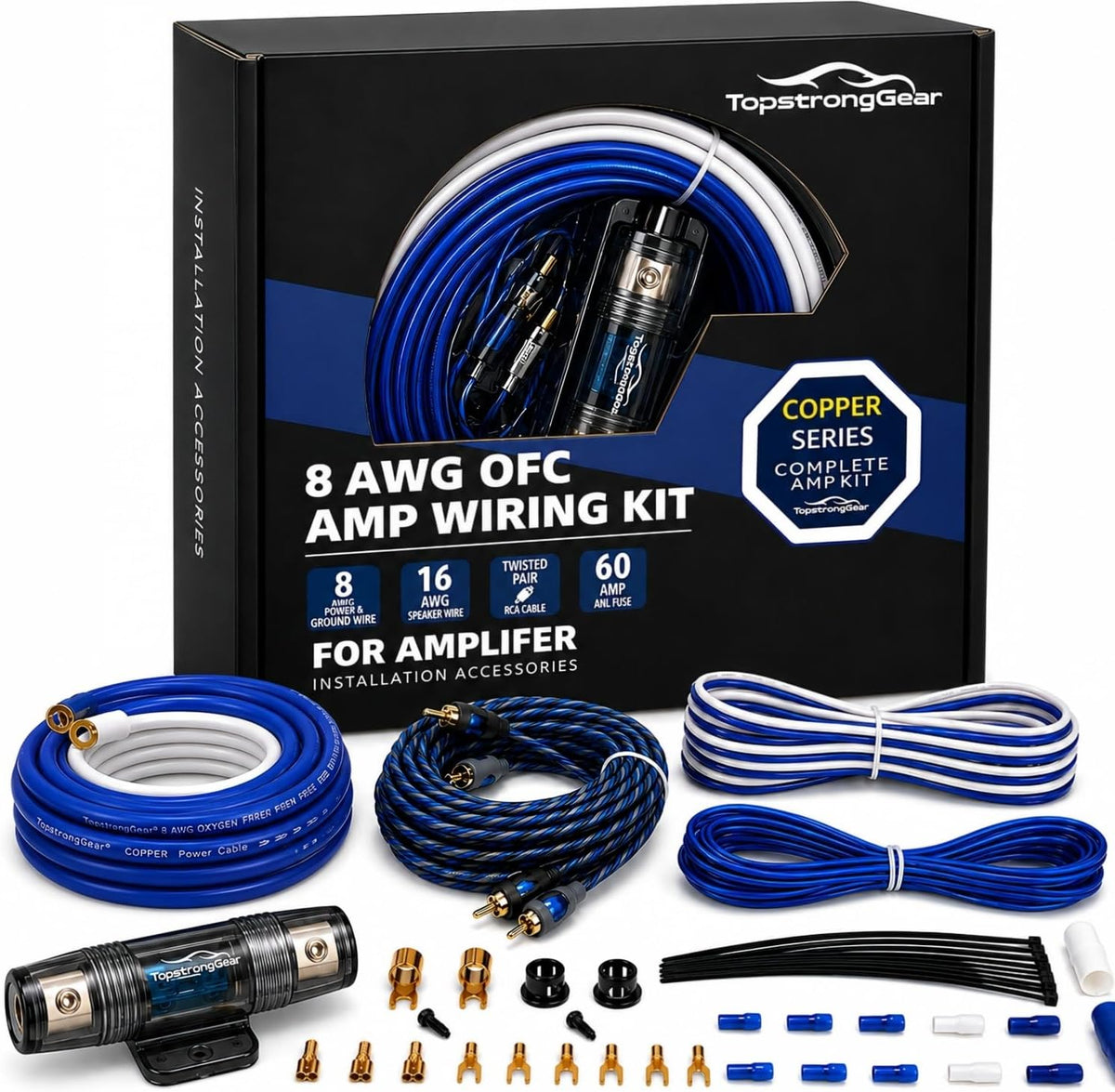 4 Gauge Amp Wire Kit, 4 CCA AWG Amplifier Wiring Kit for Subwoofer Speaker