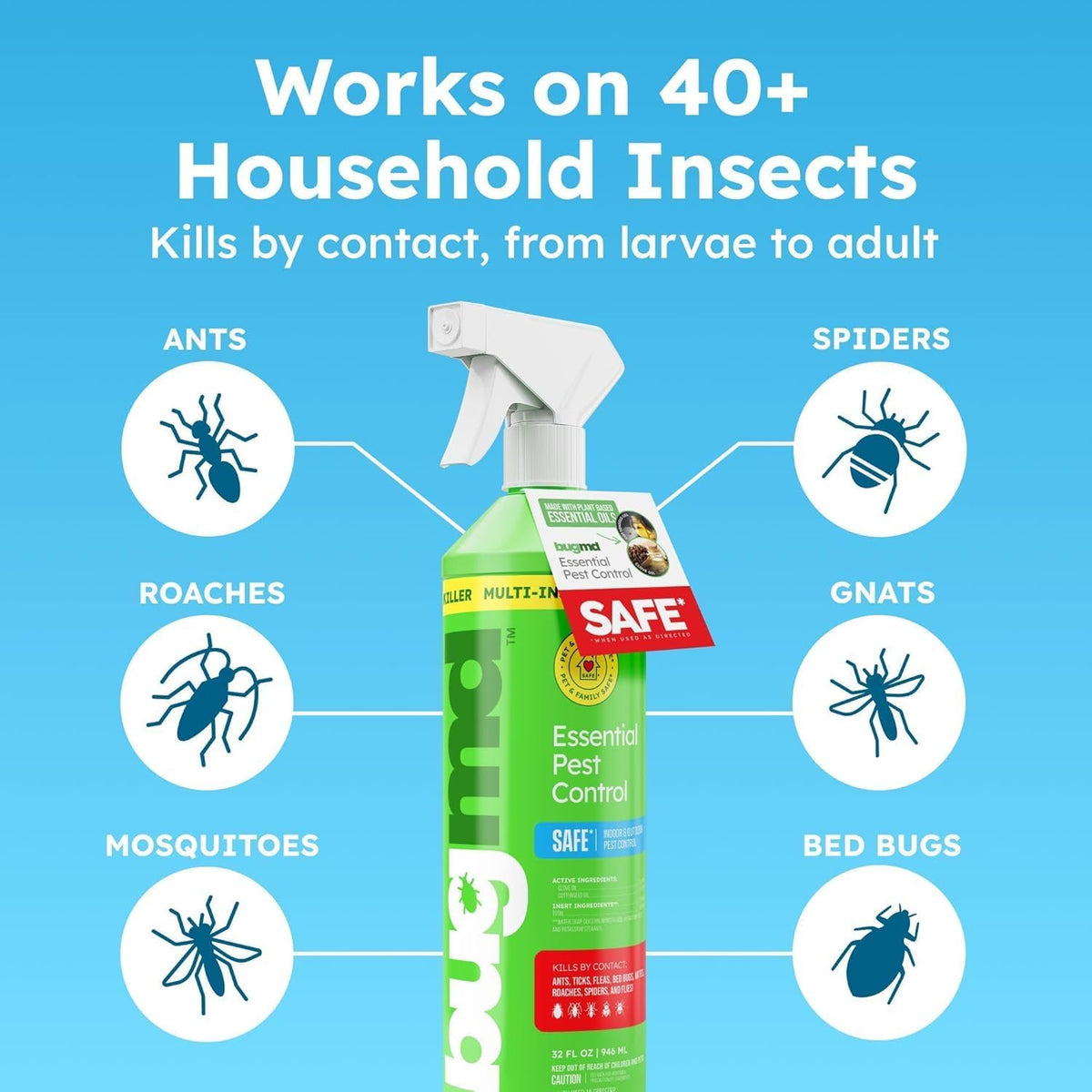 BugMD Ant Killer and Bug Spray (32 oz) for Indoor Cockroach Control
