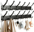 Wall Mounted Coat Rack, 6 Hooks for Hanging Clothes, Black, 2-Pack