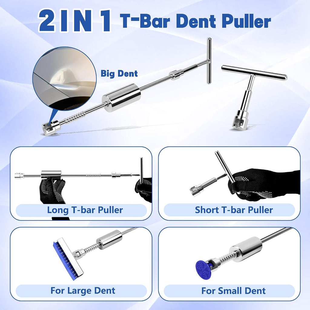 Car Dent Puller Kit, 140 PCS Paintless Dent Removal Kit with T-bar Dent Puller, Bridge Puller, Dent Lifter, Suction Cup Puller. Dent Remover Tool for Car Dents, Hail Damage, Door Ding Repair