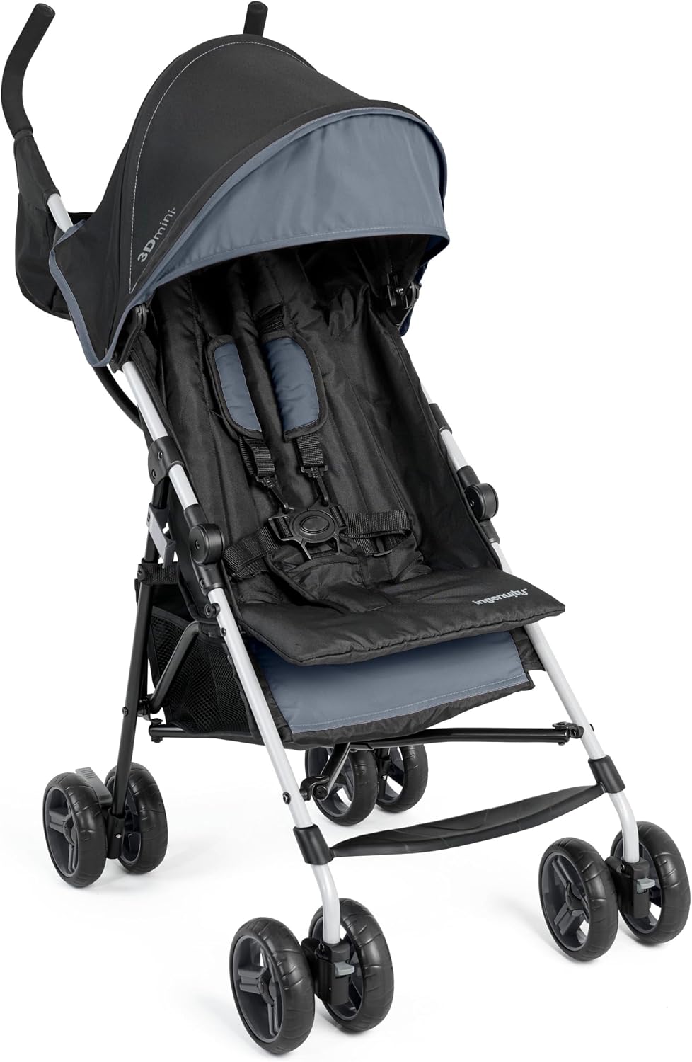 Ingenuity 3D Mini Convenience Stroller – Lightweight Stroller with Compact Fold, Multi-Position Recline, Canopy with Pop Out Sun Visor and More – Umbrella Stroller for Travel and More, Gray