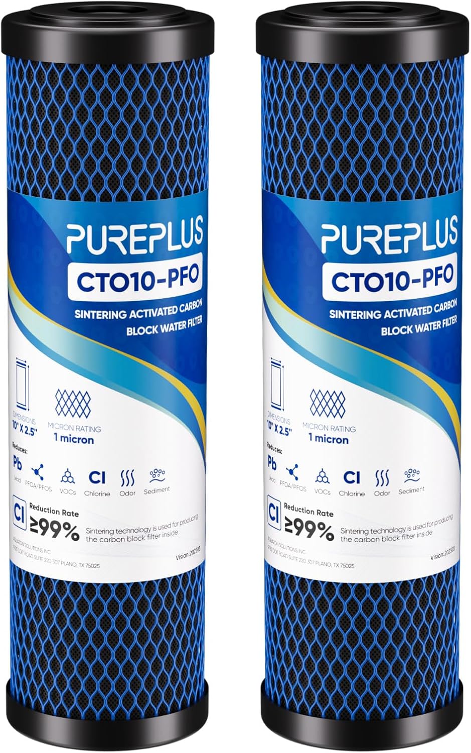 1 Micron 2.5" x 10" Whole House CTO Carbon Water Filter Cartridge Replacement for Under Sink Water Filter System, Dupont WFPFC8002, WFPFC9001, FXWTC, SCWH-5, WHEF-WHWC, WHCF-WHWC, AMZN-SCWH-5, 4Pack