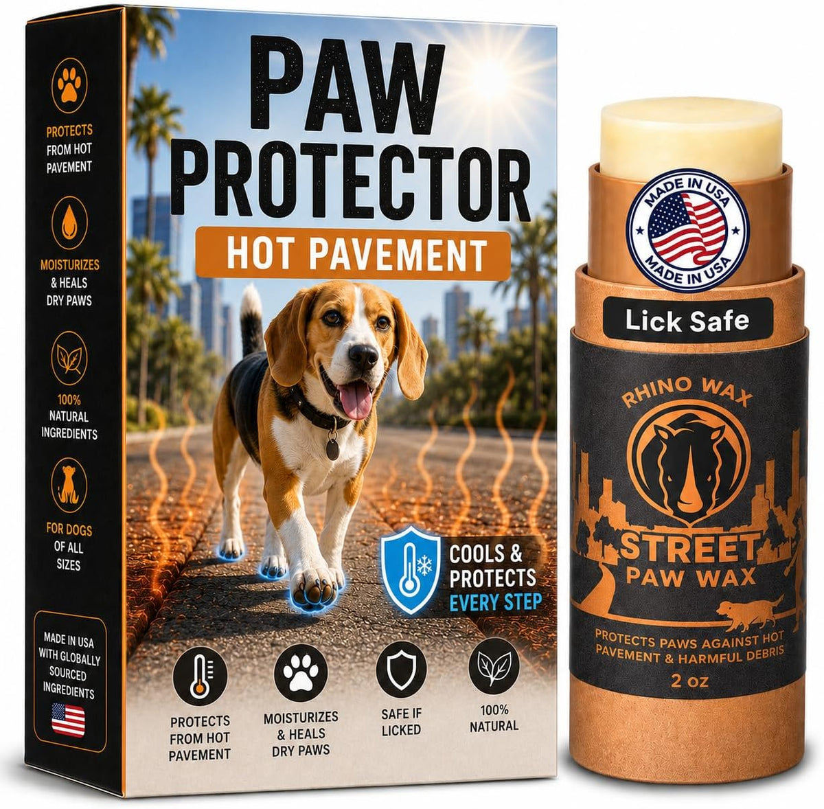 Rhino Wax Dog Paw Protector for Hot Pavement, Asphalt, Streets & Sidewalks