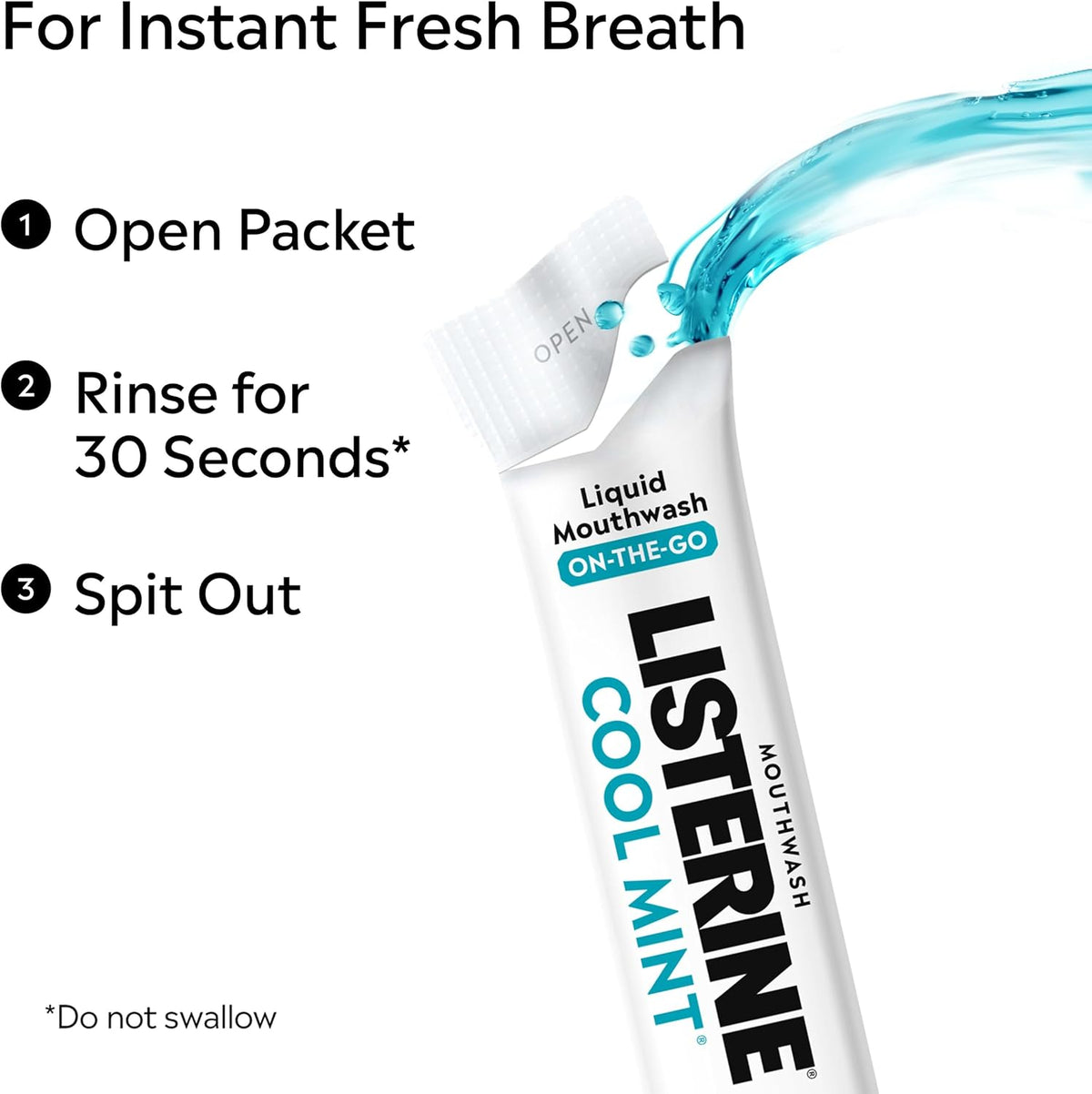 Listerine Alcohol Free Mouthwash Packets, Cool Mint, 0.33 fl. oz, 30 Pack
