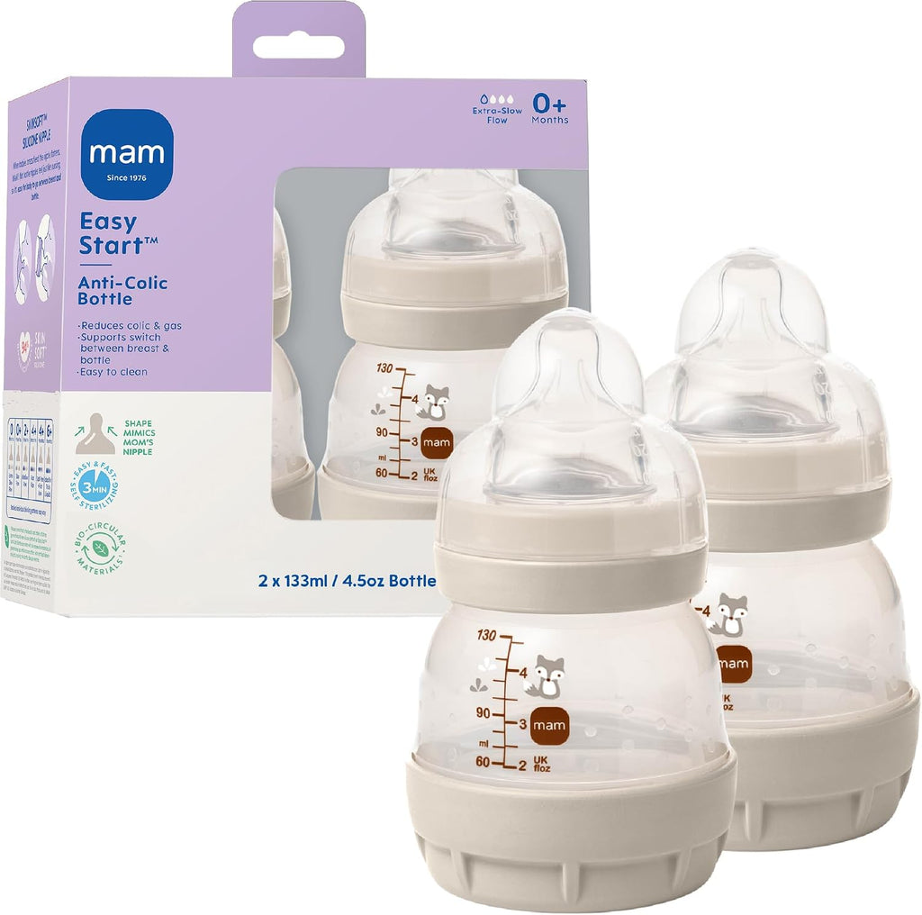 MAM 4.5oz Easy Start Anti-Colic+ Vented Baby Bottle, 0+ Mths, 2 Pk, Unisex