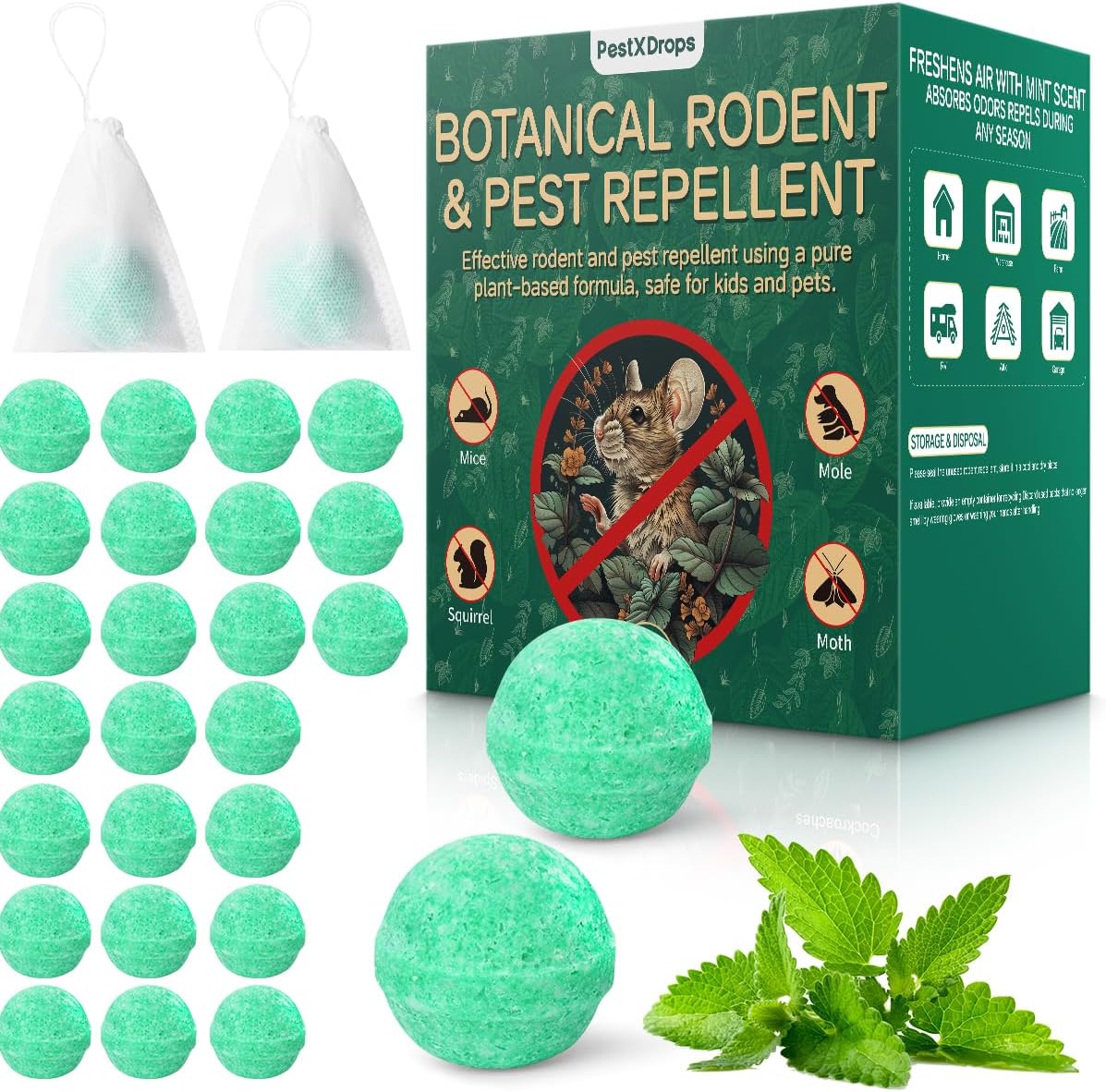 Moth Balls for Outdoor Use, Peppermint Rodent Repellent Balls 14 Pack
