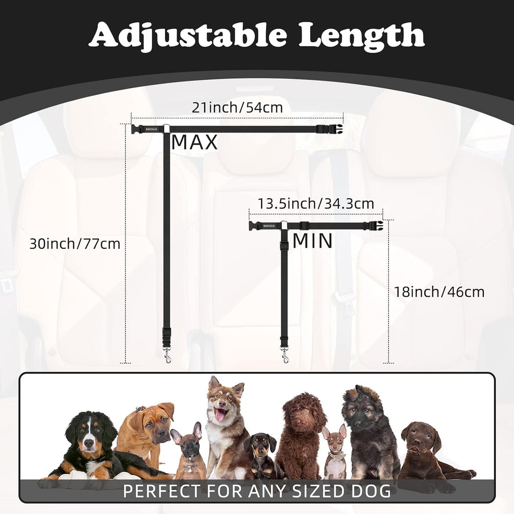 BWOGUE 2 Pack Dog Seat Belt for Car, Headrest Restraint Safety Leads
