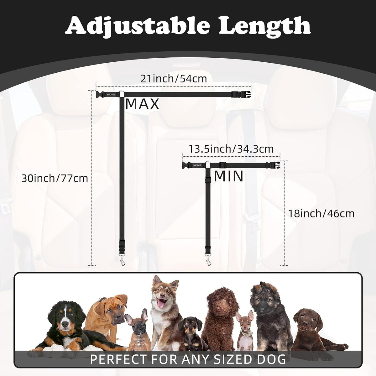 BWOGUE 2 Pack Dog Seat Belt for Car, Headrest Restraint Safety Leads