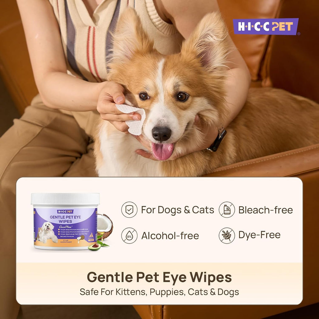 HICC PET Eye Wipes for Dogs & Cats, Pet Face Wipes, 100 Count