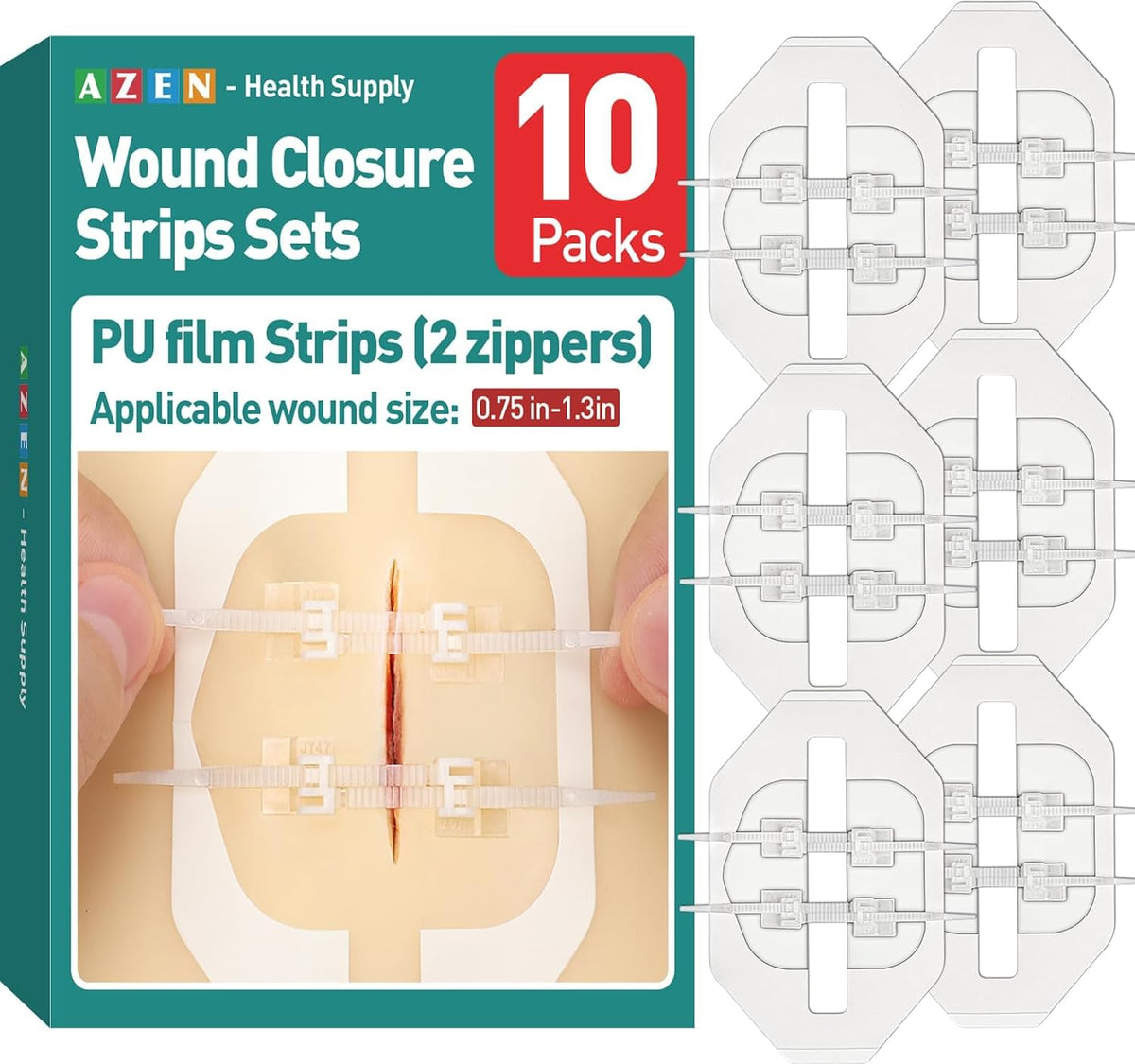 AZEN 14 Pack Emergency Wound Closure Strips, Butterfly Bandages, Emergency Laceration Closure Kit, Repair Wounds Without Stitches, Quick Clot Zip Stitch Wound Closures Device