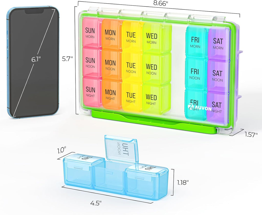 AUVON Weekly Pill Organizer 3 Times a Day with Moistureproof & Dual Protect