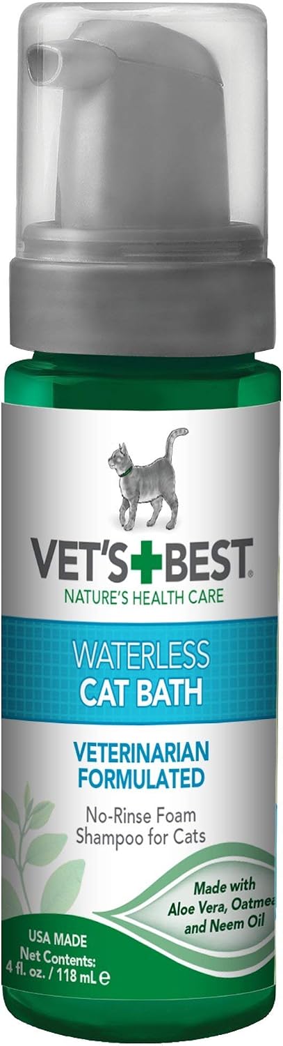 Vet's Best Waterless Cat Bath Dry Shampoo, No-Rinse Formula, 4 oz