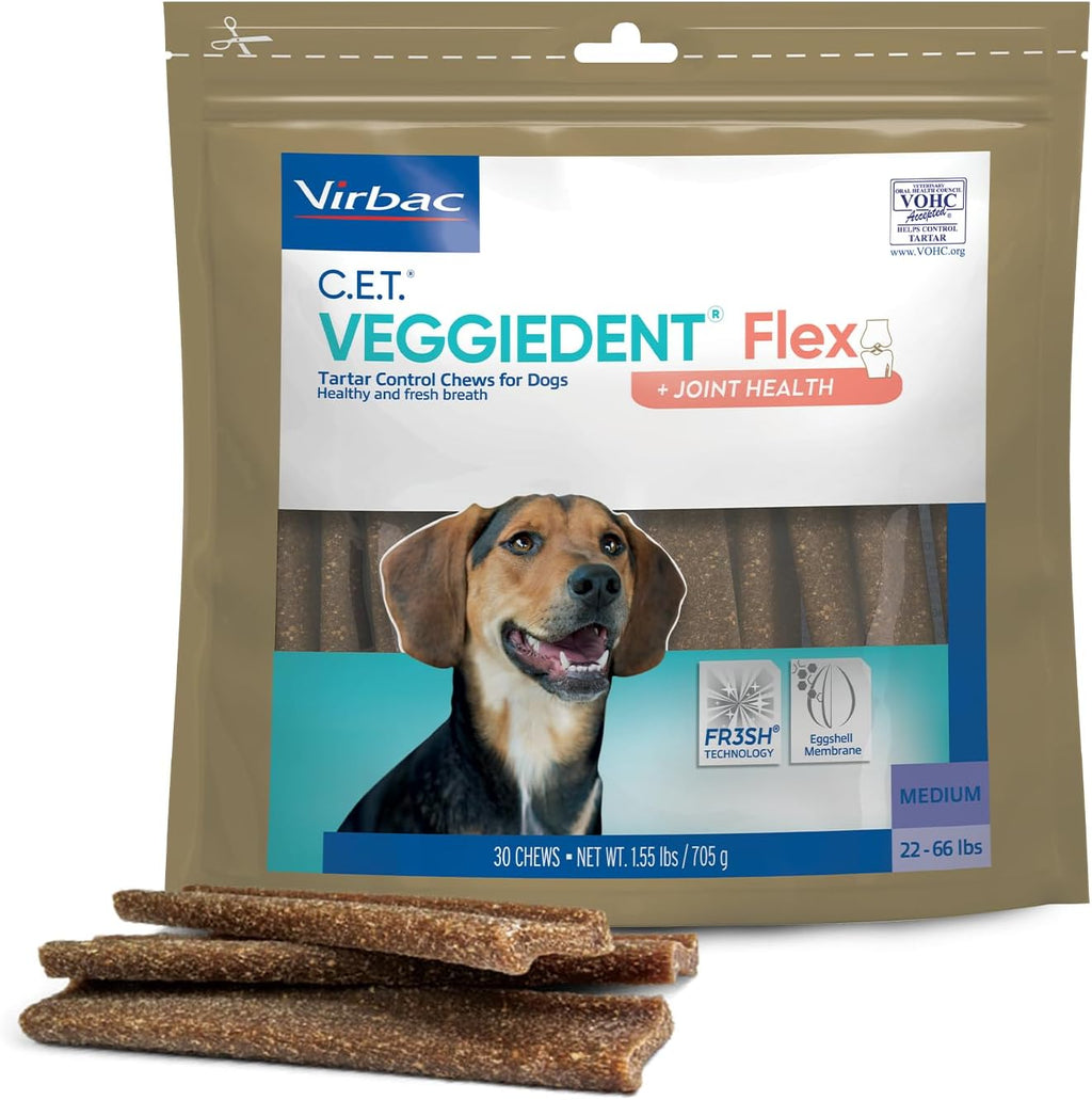 C.E.T. Veggiedent Fr3sh & Flex Plaque and Tartar Control Chew for Dogs, M