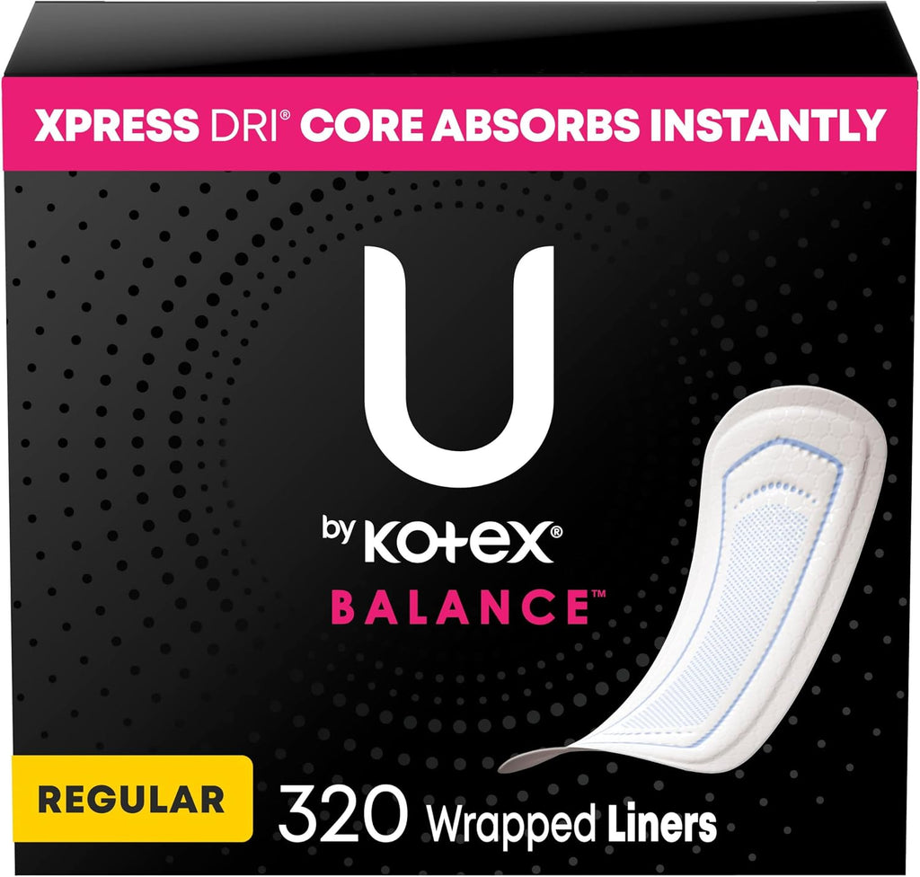 U by Kotex Balance Wrapped Panty Liners, Regular Length, 80 Count (Packaging May Vary)